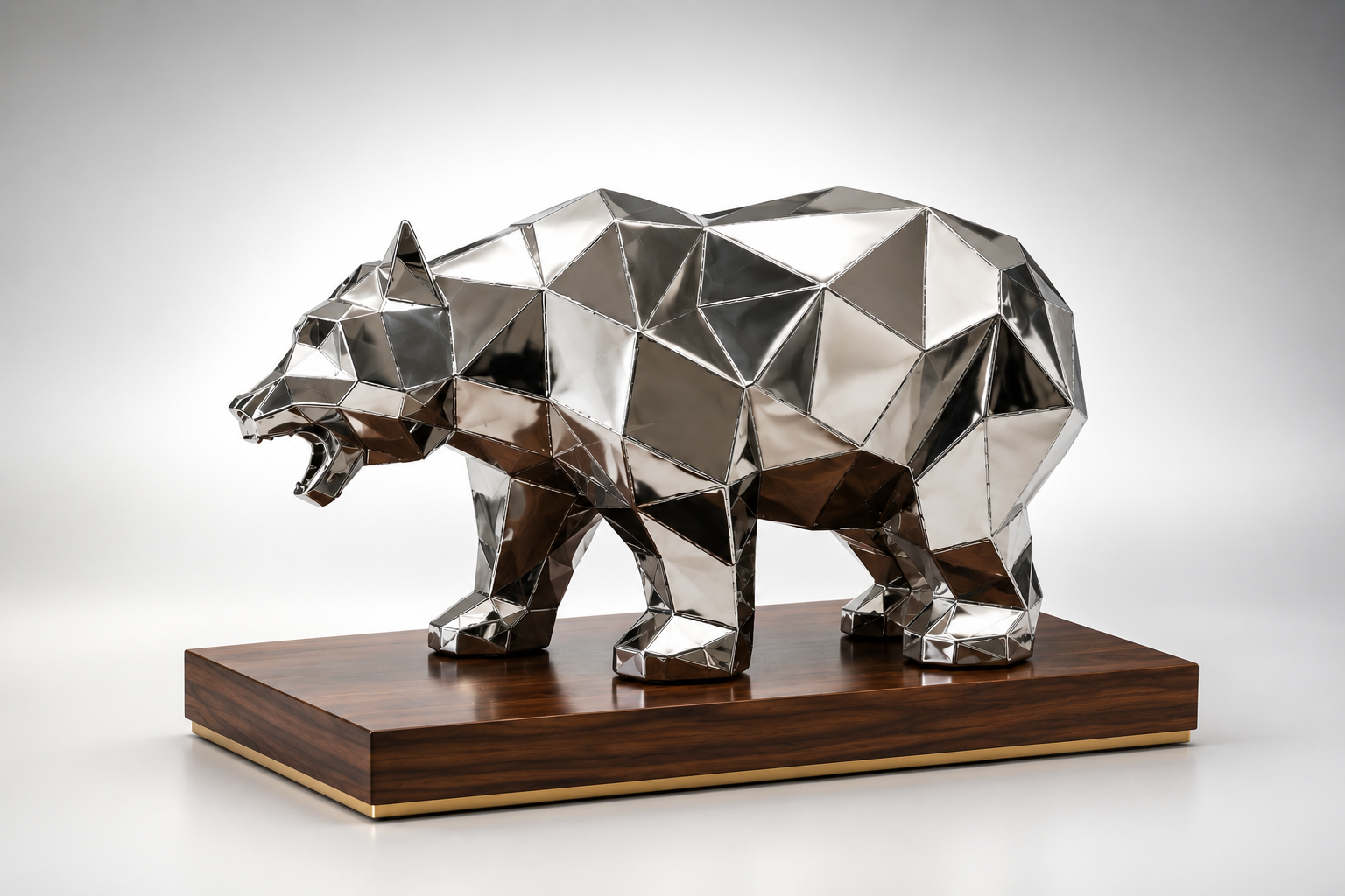 Faceted Stainless-Steel Bear Sculpture